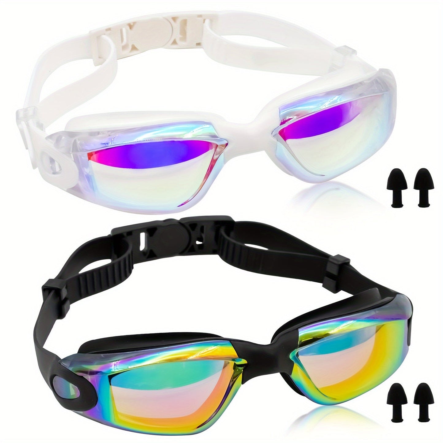 Anti-Fog Swim Goggles 2 Pack for Adults & Youth – Professional Mirrored Pool Goggles with UV Protection, No-Leak Wide View Lens, Adjustable Strap for Men Women Kids Swimmers