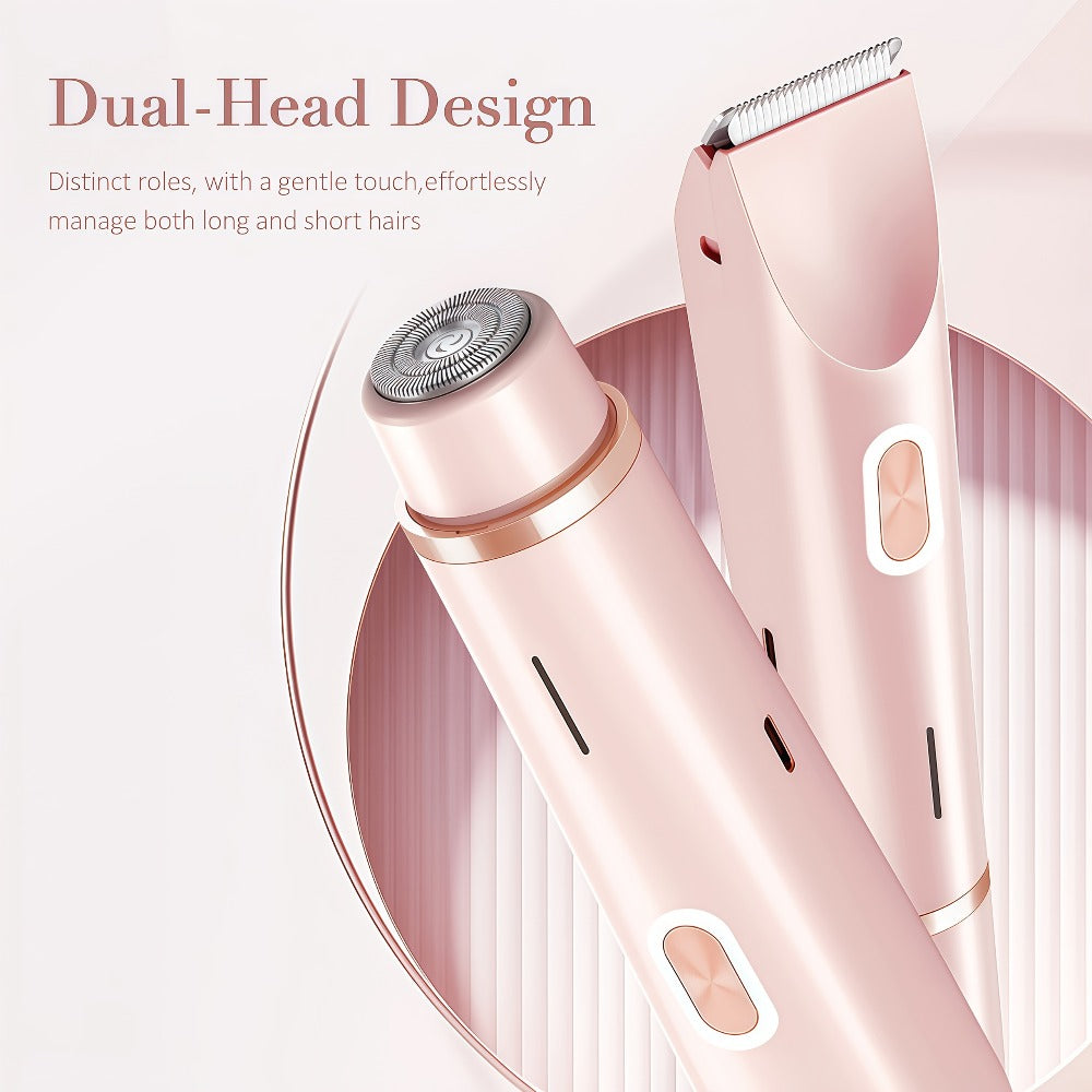 Bikini Trimmer for Women 2-in-1 Dual Head IPX7 Waterproof Electric Shaver Body Hair Trimmer Facial Hair Remover Bikini Underarm Leg Arm Face 90-Min Battery USB Rechargeable Pink Travel-Friendly