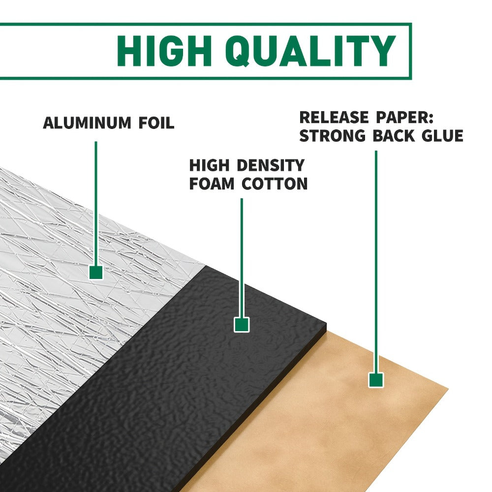 Sound Deadener Mat for Cars - Heat Shield & Noise Reduction Insulation with Self-Adhesive Backing, Reflective Aluminum Foil, Easy Cut & Install for Car Floor, Cab & Trunk (22 or 26 Sq Ft)