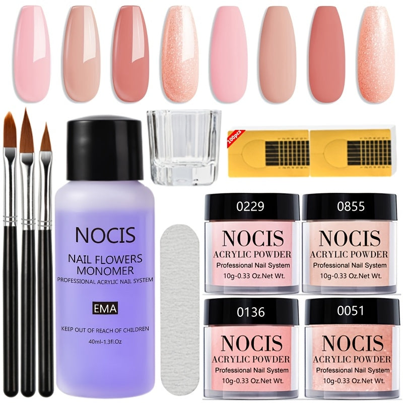 4-Color Pink Nude Brown Acrylic Powder Kit for 3D Nail Art — Warm Tone All-Season Carving French Manicure Nail Extensions No Lamp Needed Salon Quality Home Use