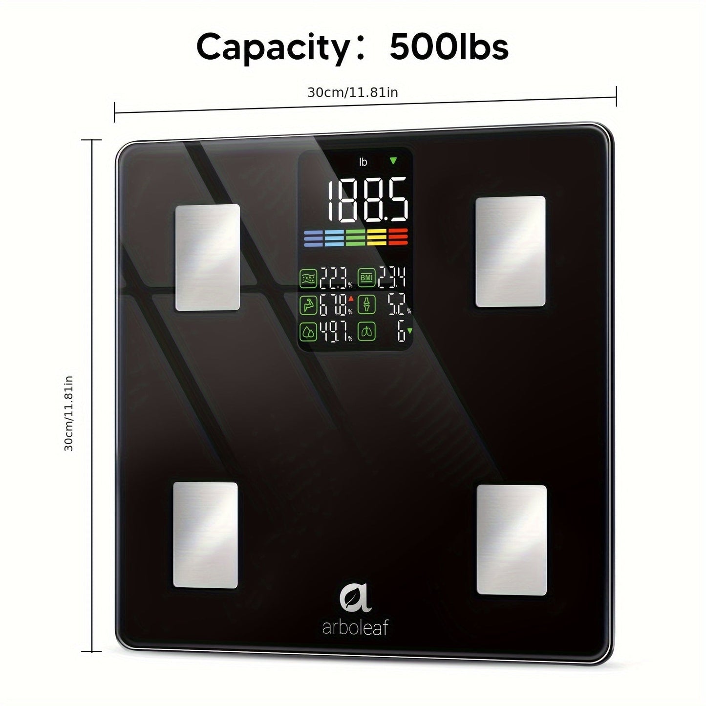 Smart Body Scale 14-in-1 – Body Fat Scale with BMI, Muscle Mass & 14 Health Metrics, Wireless Bluetooth App Sync, Auto Recognition, 500 lb Capacity, HD LED Display for Home & Gym Use