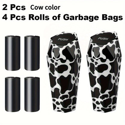 Car Trash Can with Trash Bags – Mini Diamond Design Car Bin Set, 2 Cans + 60 Bags (4 Rolls), One-Button Lid, Fits Cars Trucks SUVs – Car Interior Organizer