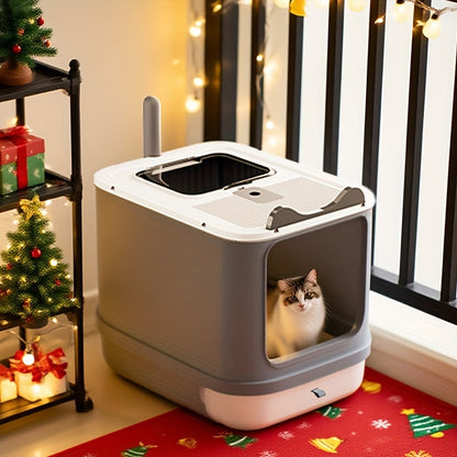 Enclosed Cat Litter Box with Odor Control – Extra Large Covered Design, High Privacy, Easy Clean Modern Cat Toilet for Multiple Cats | Includes Garbage Bags | White, Pink & Yellow