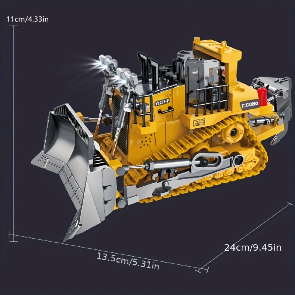 RC Construction Vehicle Toy Set 2.4GHz Remote Control Excavator Bulldozer Dump Truck Loader with Alloy Head LED Lights & Sounds – Engineering Toy for Boys Girls Kids Ages 6+ Birthday Christmas Gift