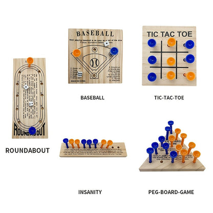 Wooden Board Game Set 5-in-1 – Luban Lock Puzzle Brain Games with Peg Board, Dice & Plastic Pieces, Classic Family Strategy Games Kit for Kids Adults, Educational STEM Toy Gift