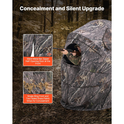 Hunting Blind Ground Blind for Deer Duck Turkey Hunting Single Person Pop Up Blind with Carrying Bag 44x36x53 In Camouflage Waterproof 150D Fabric Silent Half-Zipper Door