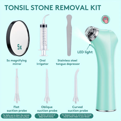 Tonsil Stone Remover Electric Vacuum Kit with LED Light – 3 Suction Modes 5X Magnifying Mirror Oral Irrigator Safe Gentle Tonsillolith Removal Tool for Adults at Home Use Rechargeable Portable