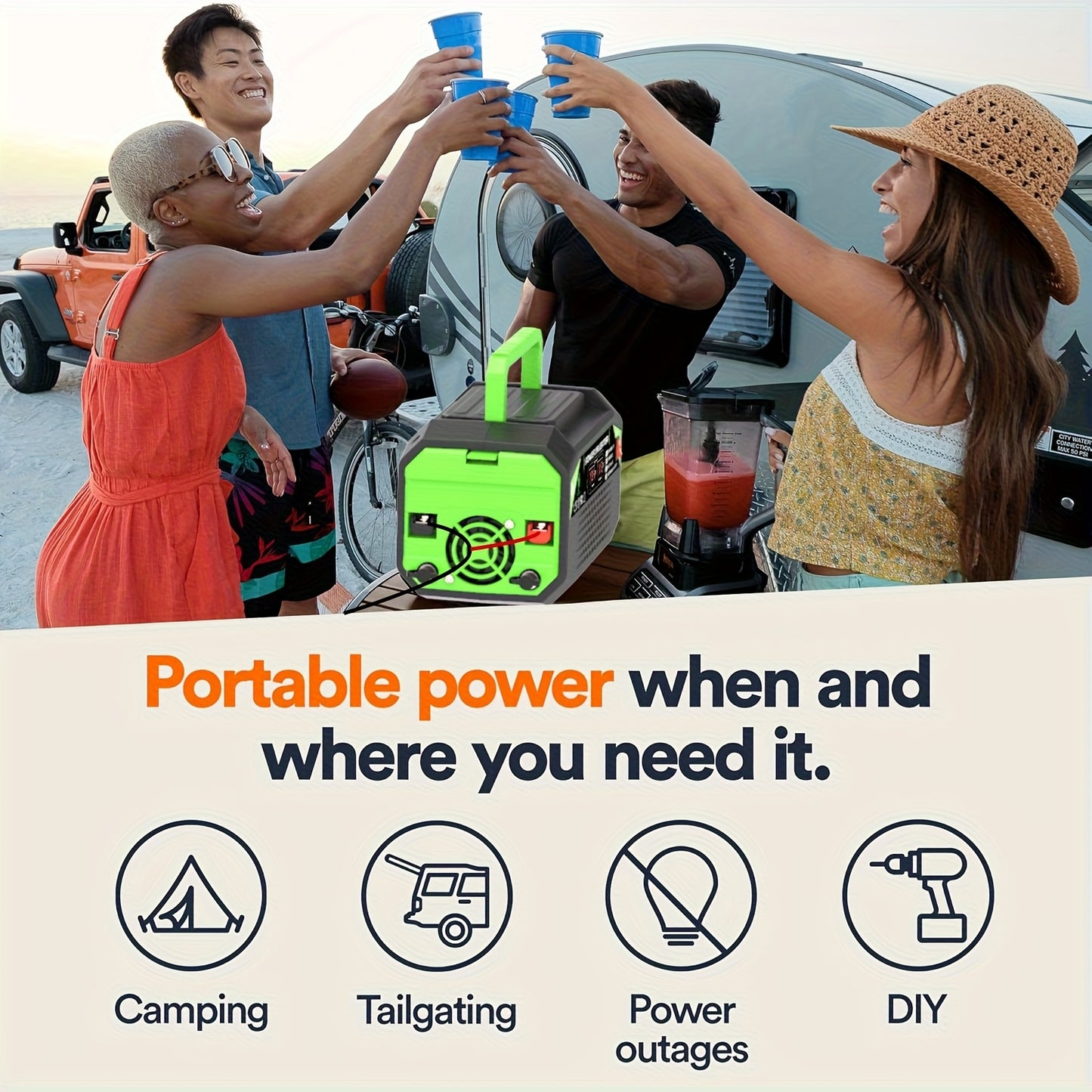 Power Inverter 1000W 500W DC 12V to AC 110V/120V – Dual USB, Type-C, LCD Display, Car Truck Boat Outdoor Camping Travel Portable Converter