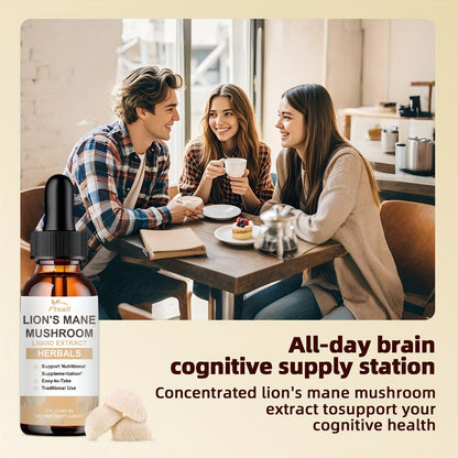 Lion's Mane Mushroom Liquid Drops 2fl oz Natural Herbal Extract for Brain Support, Focus, Memory & Cognitive Clarity for Men & Women