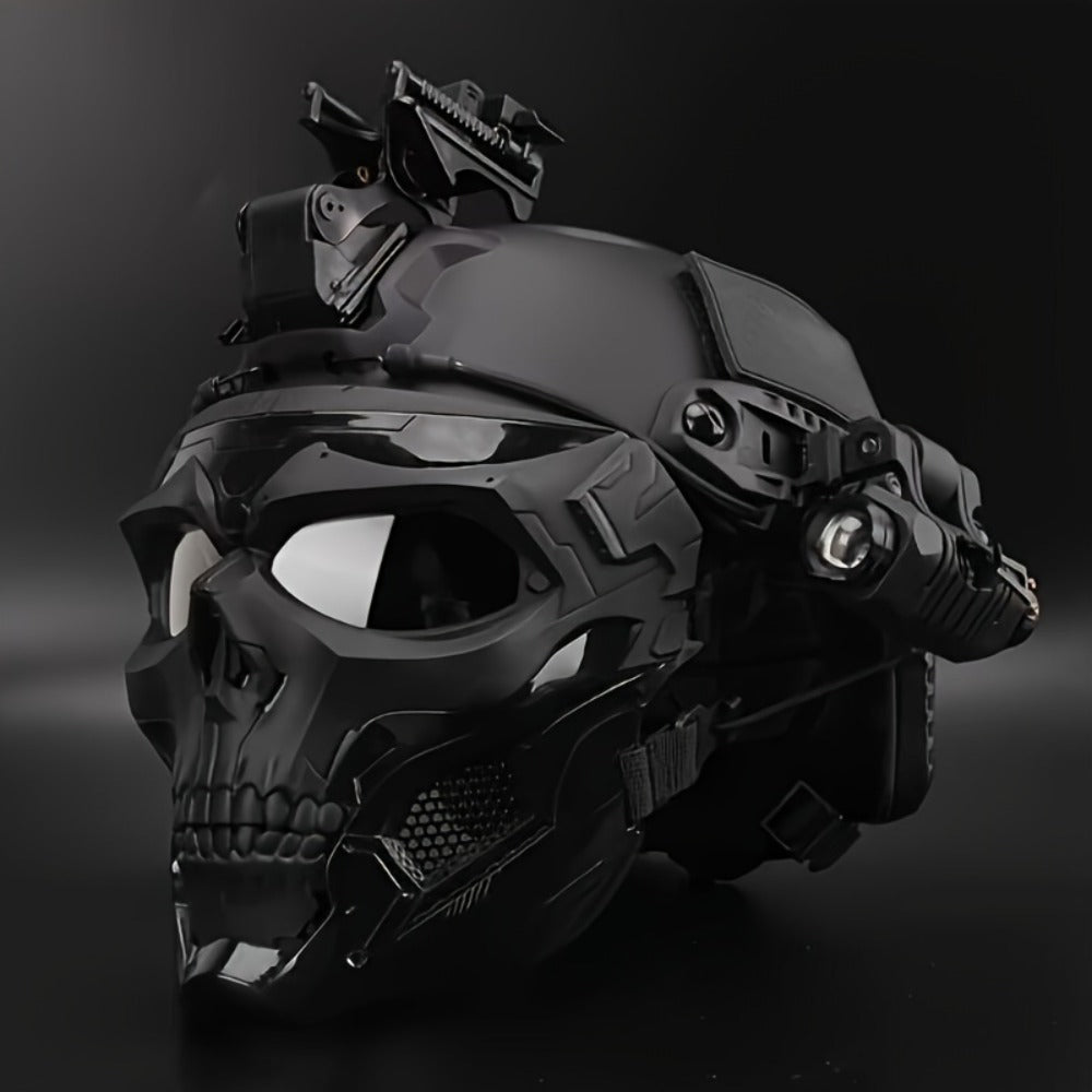 FAST Tactical Helmet & Skull Mask Set ABS Adjustable Knob for CS Paintball Airsoft – Cosplay Halloween Rave Party Photo Prop Bar Club Music Festival Gift, Black