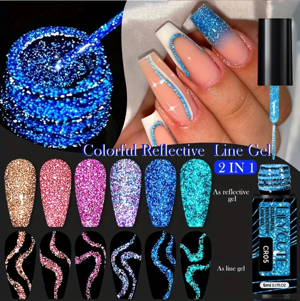 Glitter Liner Nail Art Gel 5ml Super Reflective – Ultra Fine Brush Tip Nail Art Drawing Gel for Stripe Line & Detail Designs, Long Lasting UV LED Nail Art Liner Gel for Salon & DIY Home Women