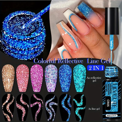 Glitter Liner Nail Art Gel 5ml Super Reflective – Ultra Fine Brush Tip Nail Art Drawing Gel for Stripe Line & Detail Designs, Long Lasting UV LED Nail Art Liner Gel for Salon & DIY Home Women