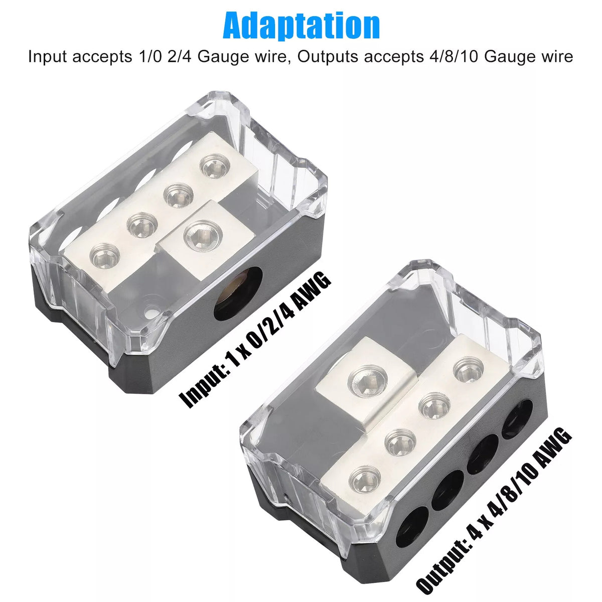 4 Way Power Distribution Block, Power Distribution Ground Distributor Connecting Block for Car Amplifier Audio Splitter 2 Pack, Without Battery