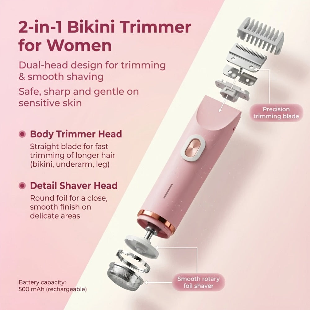 Electric Shaver & Bikini Trimmer for Women Dual Head USB Rechargeable – Multipurpose Face Body Hair Removal for Arms Legs Underarm, Portable Cordless Razor Pink Gift Set