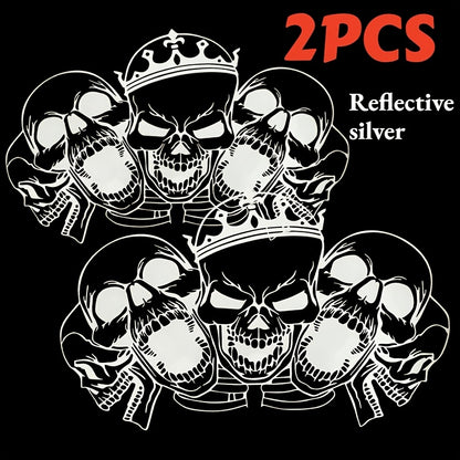 Reflective Silver2pcs Set, Gothic Car Window Full Cover Skull Decal, Easy to Install, UV Resistant, Scary Silvery Black Skeleton Window Decal, Halloween Car Decorations