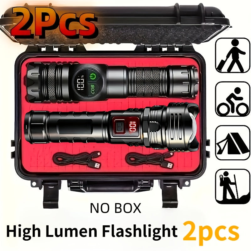 High Lumen Tactical Flashlight 2-Pack – COB Side Light, USB Fast Charging, Zoomable, Multiple Modes for Camping, Cycling, Fishing, Emergency & Outdoor Exploration