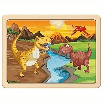 Dinosaur Puzzle Set for Kids Ages 3-8 Wooden 4-in-1 Jigsaw with 24 Pieces Each – Colorful Preschool Educational Toy for Boys & Girls, Fun Birthday Christmas Easter Gift for Toddlers & Children