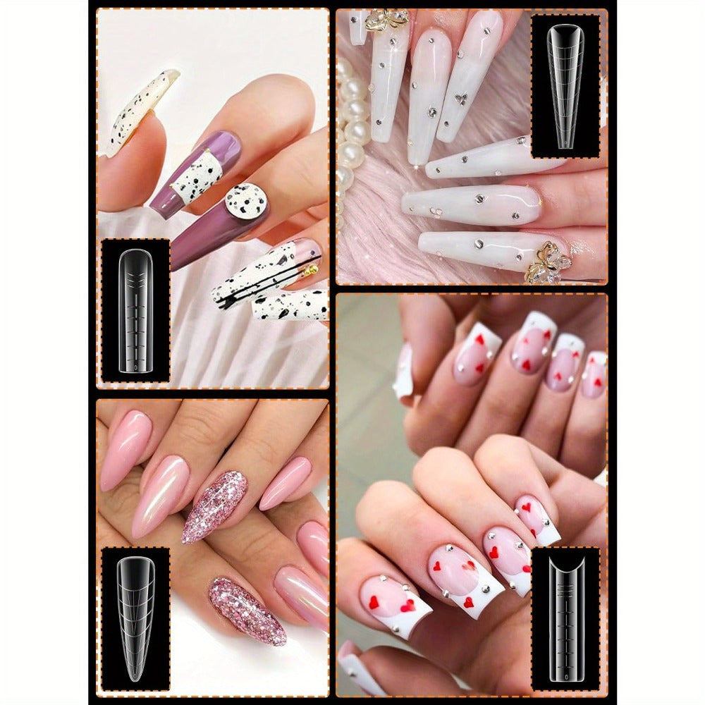 Poly Gel Nail Extension Form Kit - 192pcs Dual Forms, 96pcs Reusable Pads, 8 Shapes Acrylic Mold, Brush Pen, Files & Clips, Complete French Nail Extension Beginner Set for Home Salon