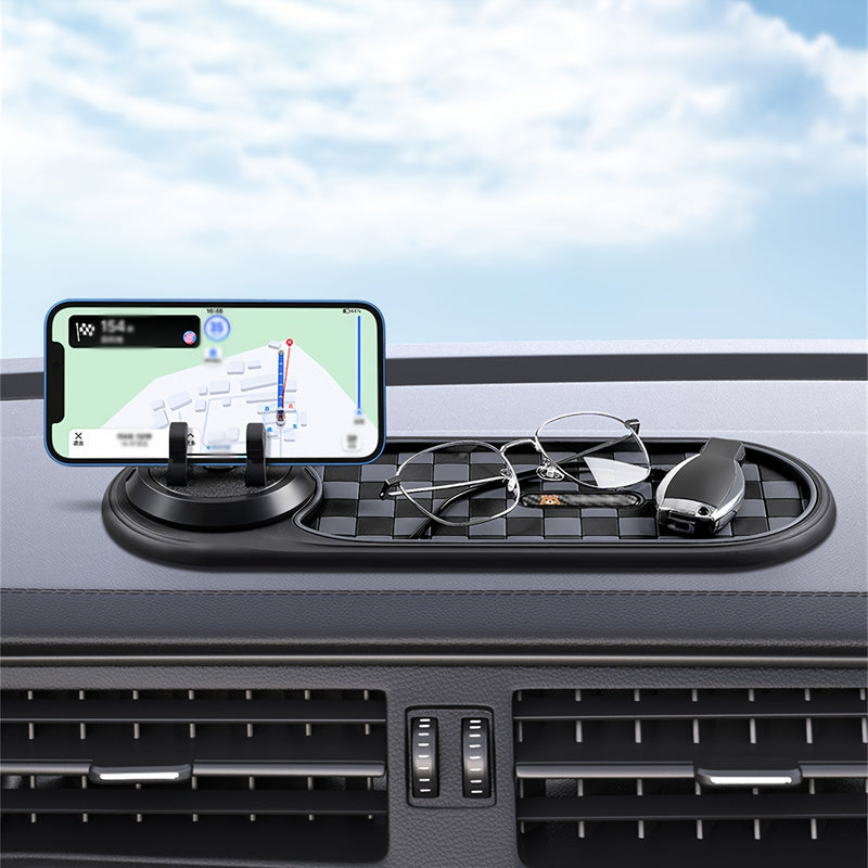 Multifunctional Non-slip Car Dashboard Cushion With Rotating Mobile Phone Holder, Large-capacity Glasses And Key Storage, Heat-resistant Silicone, Lattice Design, Suitable For All Vehicles, Car Mobile Phone Holder, Modern Dashboard Accessories