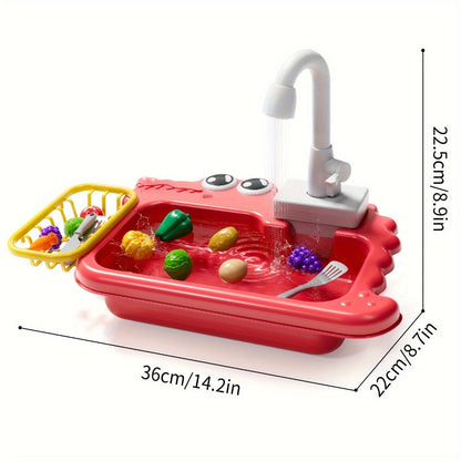 Kids Play Sink Toy with Running Water – Automatic Water Cycle System Pretend Play Dishwasher Kitchen Sink for Toddlers Boys & Girls, Role Play Kitchen Accessory Birthday Gift