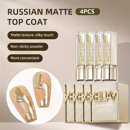 Russian Matte Gel Top Coat 4Pcs Set Frosted Rubber Seal Soak-Off UV LED Nail Art Neon Design Matte Primer Gel Polish Finish Photo Frame Bottle Manicure Kit Gift for Women