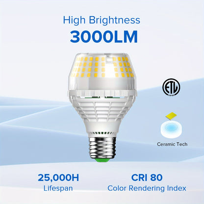 A19 LED Light Bulb 20W 3000 Lumens 250W Equivalent High Brightness Non-Dimmable – E26 Base 270 Degree Beam Angle 25000H Lifespan, 5000K Daylight & 3000K Warm White for Home Office Indoor Lighting