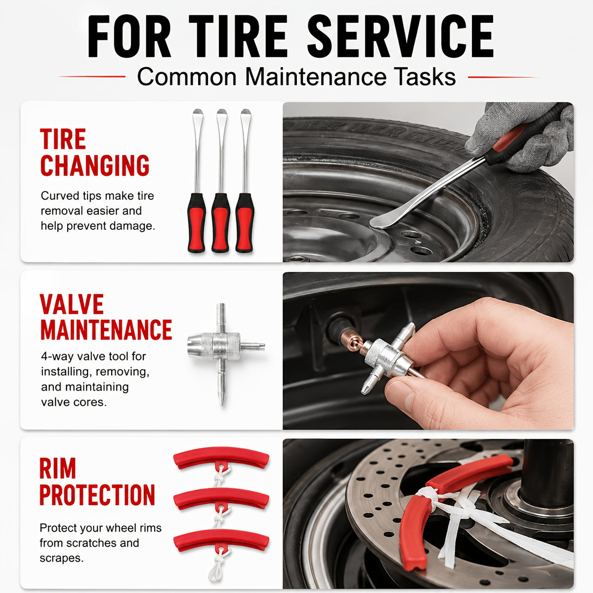 29/24/12pcs Tire Changing And Valve Service Tool Kit with Tire Lever Tools, Valve Caps, Valve Cores, 4-Way Valve Tool, And Storage Pouch for Garage Tire Maintenance And Vehicle Care
