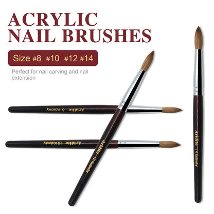 Kolinsky Acrylic Nail Brush Round Head Red Wine Wooden Handle – Professional Brush for Acrylic Extension Nail Art Sculpting & Manicure, Sizes #8 #10 #12 #14 #16 #18, Salon & Home Use