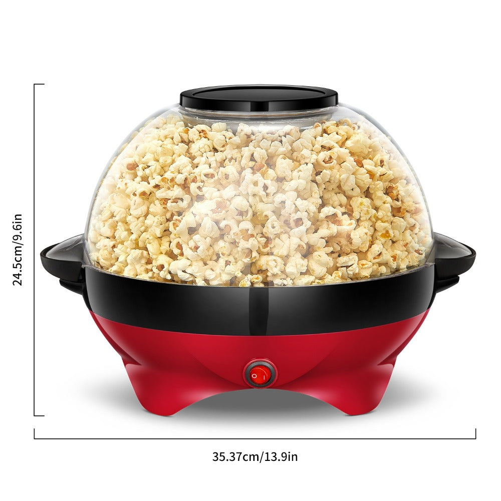Popcorn Machine 800W Electric Stirring Popcorn Maker – 6-Quart Non-Stick Plate, Quick-Heat Technology, Cool-Touch Handles, 2-in-1 Lid & Bowl for Home Movie Night