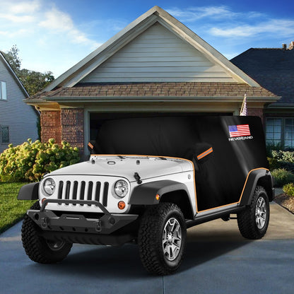 Jeep Wrangler Half Car Cover Waterproof 210D Oxford Fabric – Reflective Strip Windproof Straps for JK JL JKU JLU 2-Door & 4-Door 2007–2024