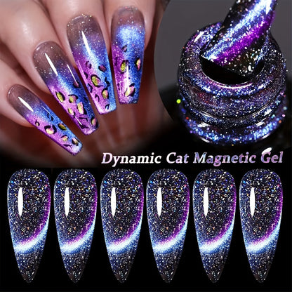 Magnetic Cat Eye Gel Nail Polish 9D Holographic Rainbow Glitter Blue & Purple — LED UV Soak-Off Gel Polish Paraben-Free Water-Based Formula, Salon & DIY Home Manicure Nail Art Gift for Women (0.34oz / 10ml)