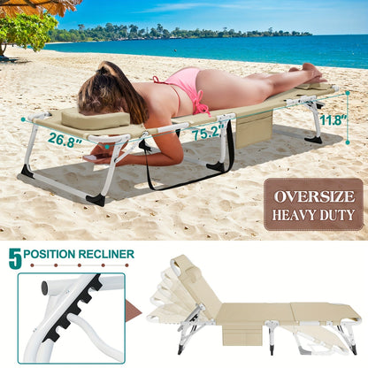 Folding Chaise Lounge Chair for Outdoor Tanning – 5-Position Adjustable Sunbathing Lounger with Face Hole for Pool, Beach & Backyard – Standard & Oversize Available
