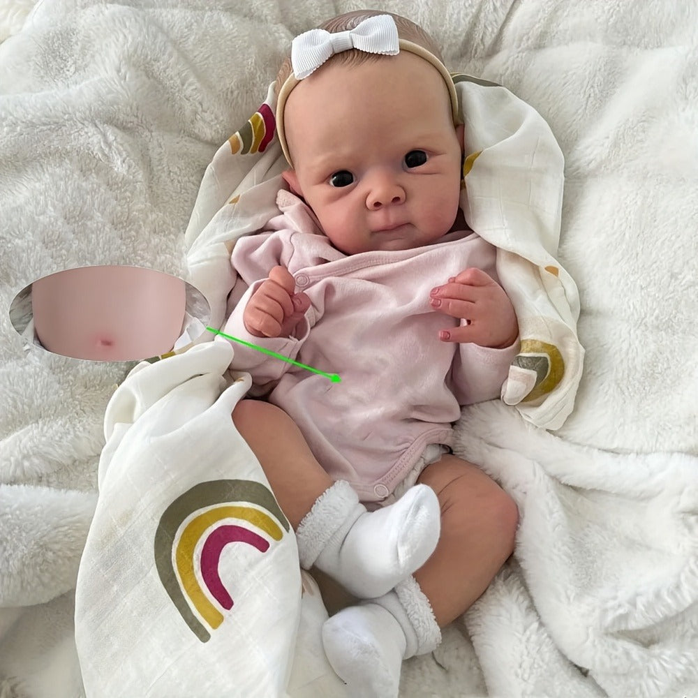 Reborn Baby Doll 18 Inch Full Vinyl Body Bath-Safe with 3D Painted Skin Visible Veins Hand-Drawn Hair – ASTM Certified Lifelike Newborn Girl Gift Includes Outfit Pacifier & Birth Certificate Ages 3+ 45cm
