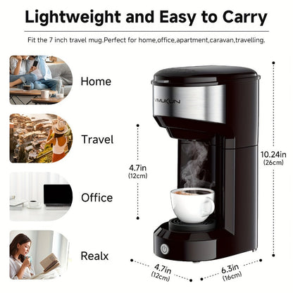 Coffee Brewer Single Serve for K-Cup Pods and Ground Coffee 6-14oz Reservoir One-Button Operation Auto Shut-Off Compact Coffee Maker for Home Office Dorm Travel 120V