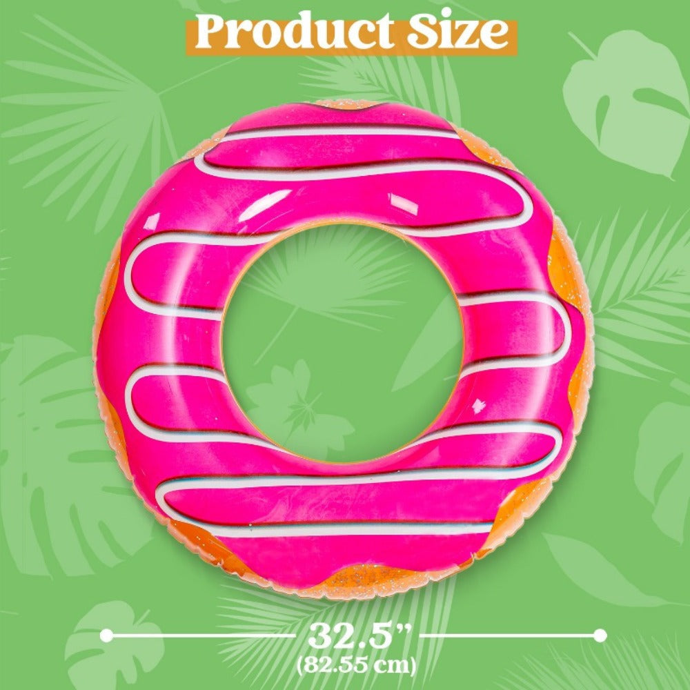 Glitter Donut Pool Float 3 Pack 32.5 Inch Inflatable Swim Ring Set – Strawberry Chocolate Mint Pool Tubes for Summer Pool Party, Birthday Decoration, Kids Teens & Adults