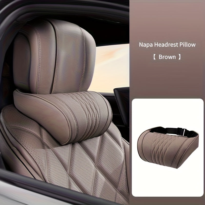 Luxury Car Neck Pillow, Napa Leather Headrest, Seat Cushion, Neck Support Pillow, Car Seat Cushion, Comfortable And Breathable, Lumbar And Neck Support, Exquisite Embroidery, Suitable for All Seasons, Car Interior Decorative Additions