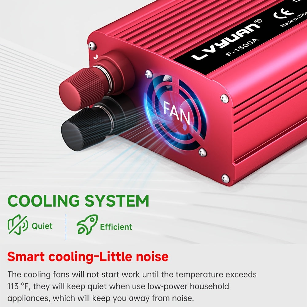 LVYUAN 1500W Peak Car Power Inverter, DC 12V to 110V AC Converter with 2 AC Outlets And USB Charging Port, Built-In Cooling Fan And Multiple Safety Protections for Car, RV, Truck, Camping, Off-Grid Emergency Use