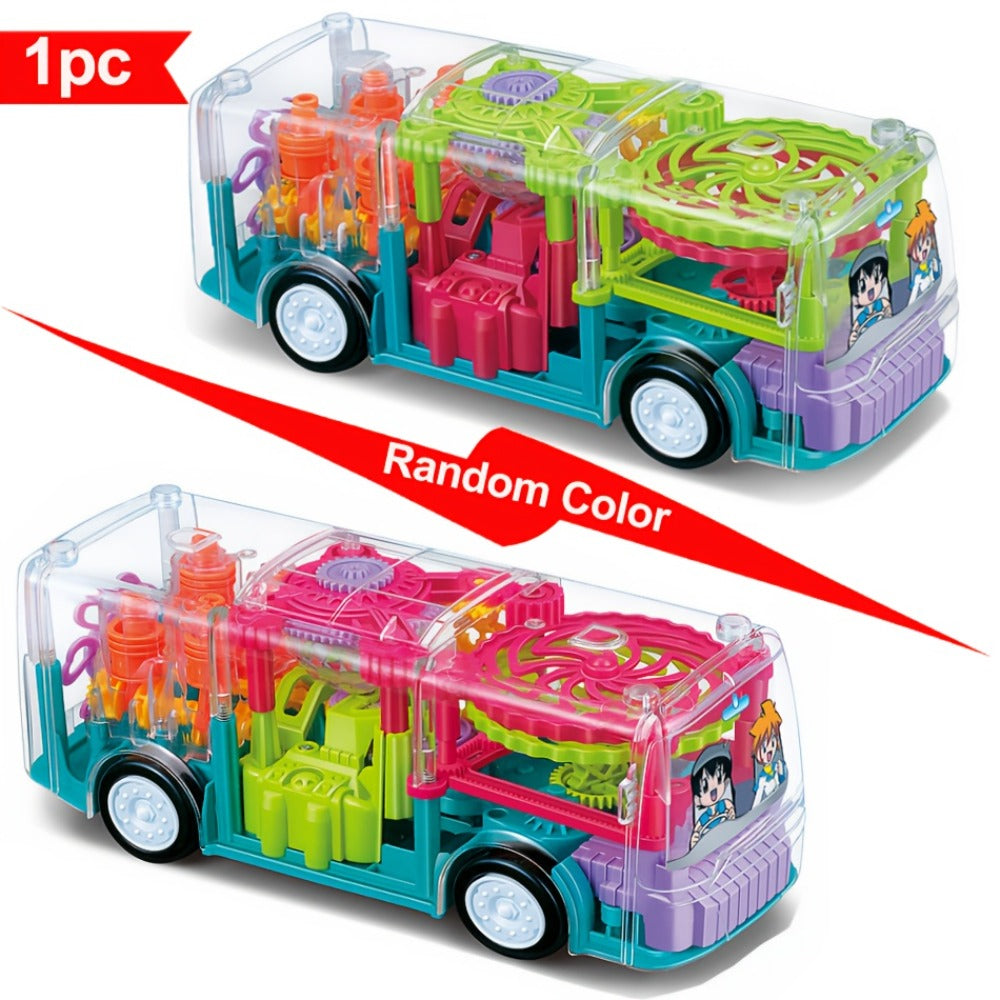 LED Light Up Transparent School Bus Toy with Colorful Flashing Lights – Toddler Toy for Boys & Girls Ages 2+, Birthday Christmas Holiday Gift (Green / Red)