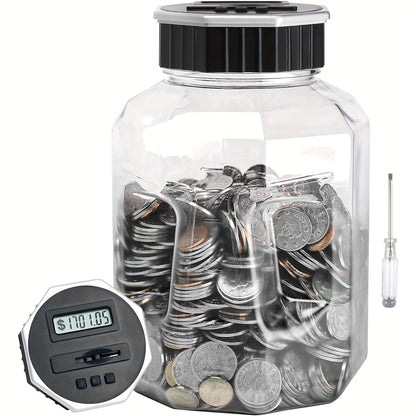 Digital Coin Counting Piggy Bank for Adults – Extra Large 2.4L LCD Counter Jar, Transparent Acrylic Money Saving Bank with Display, Silvery | Toy Play Nest