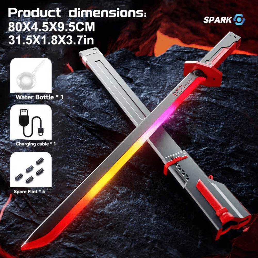 LED Light Katana Sword 31.5" – Pro Cosplay Luminous Saber with Spark-on-Draw, Multi-Color LED, Sound Effects & Type-C Rechargeable Battery, Anime Cosplay Prop Gift for Teens & Adults