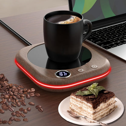 Smart Electric Coffee Mug Warmer 40W – Desktop Coffee Cup Thermos with Temperature Display, 3 Heat Settings, 1–12 Hour Timer & 4-Hour Auto Shut-Off, Keeps Coffee Tea Milk Cocoa Warm – Wood Grain Father's Day Gift