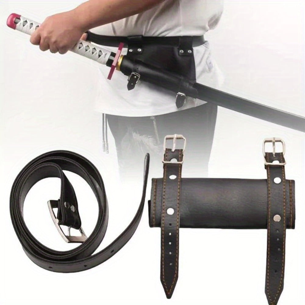 Samurai Sword Belt Holder – Japanese Katana Waist Holster for Anime Cosplay, Medieval Costume Prop, Real-Size Sabre Sleeve Carrier for Adults, Black & White