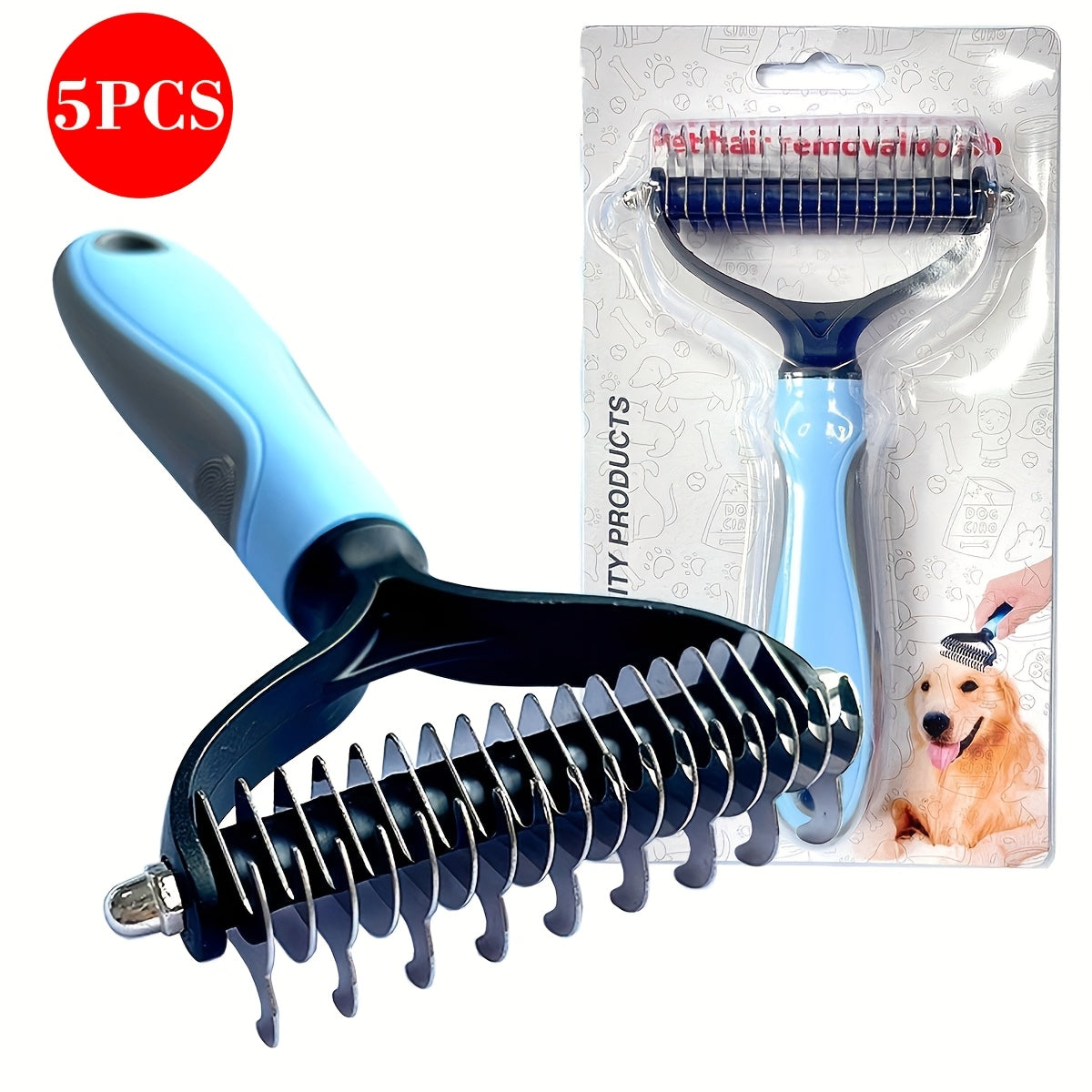 Dematting Comb & Undercoat Rake for Dogs and Cats – Double-Sided 9 & 17 Teeth Deshedding Brush | Safe Rounded Tips, Removes Mats, Tangles & Loose Fur | Professional Pet Grooming Tool | Blue | 1, 3 or 5 Pack