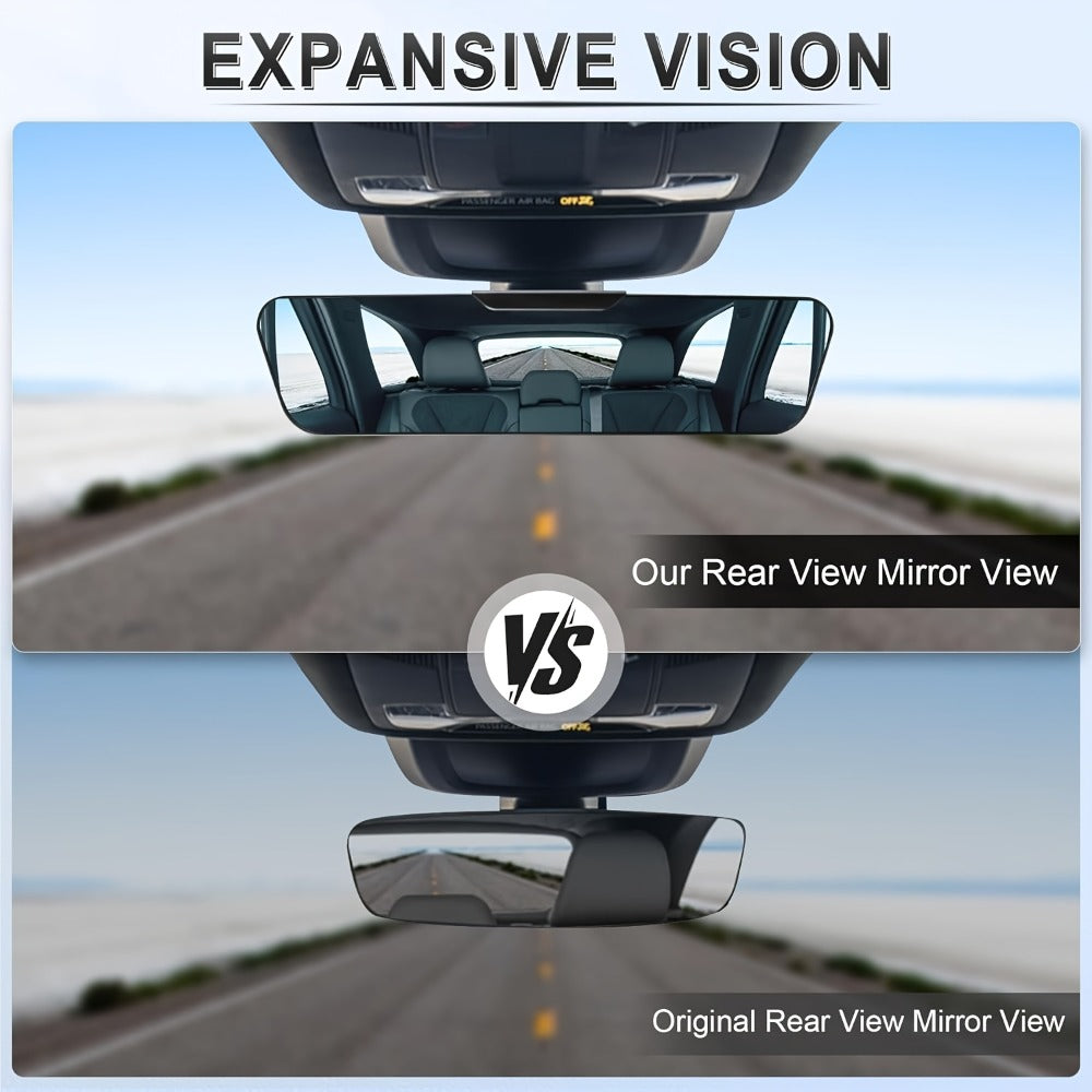 Anti-Glare Rearview Mirror 12" Wide Angle Panoramic – Universal Clip-On Convex Mirror for Car, SUV & Truck, Blind Spot Elimination | White & Blue