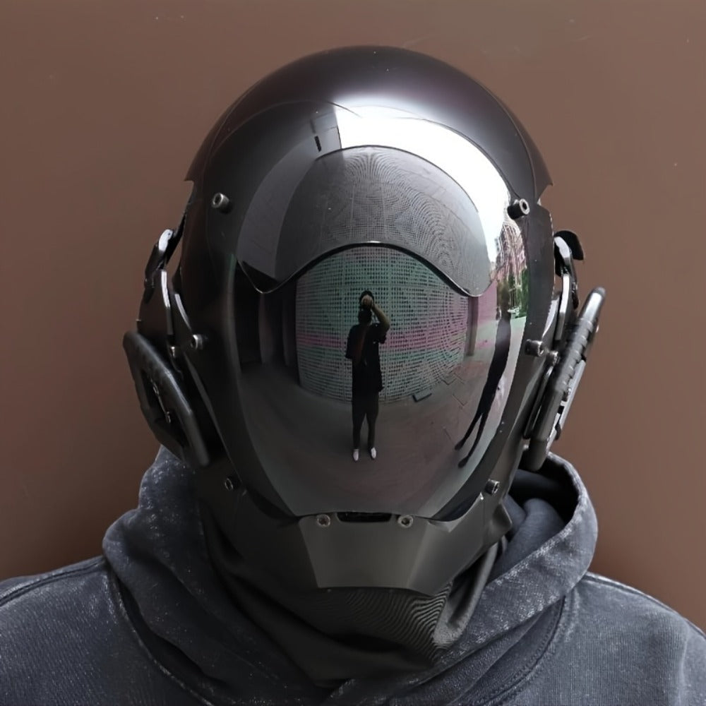 Cyberpunk Mask Futuristic Black for Adults & Teens – Sci-Fi Face Covering for Halloween Rave Club LARP Stage Cosplay, Dystopian Costume Prop & Collectible Gift, Unisex