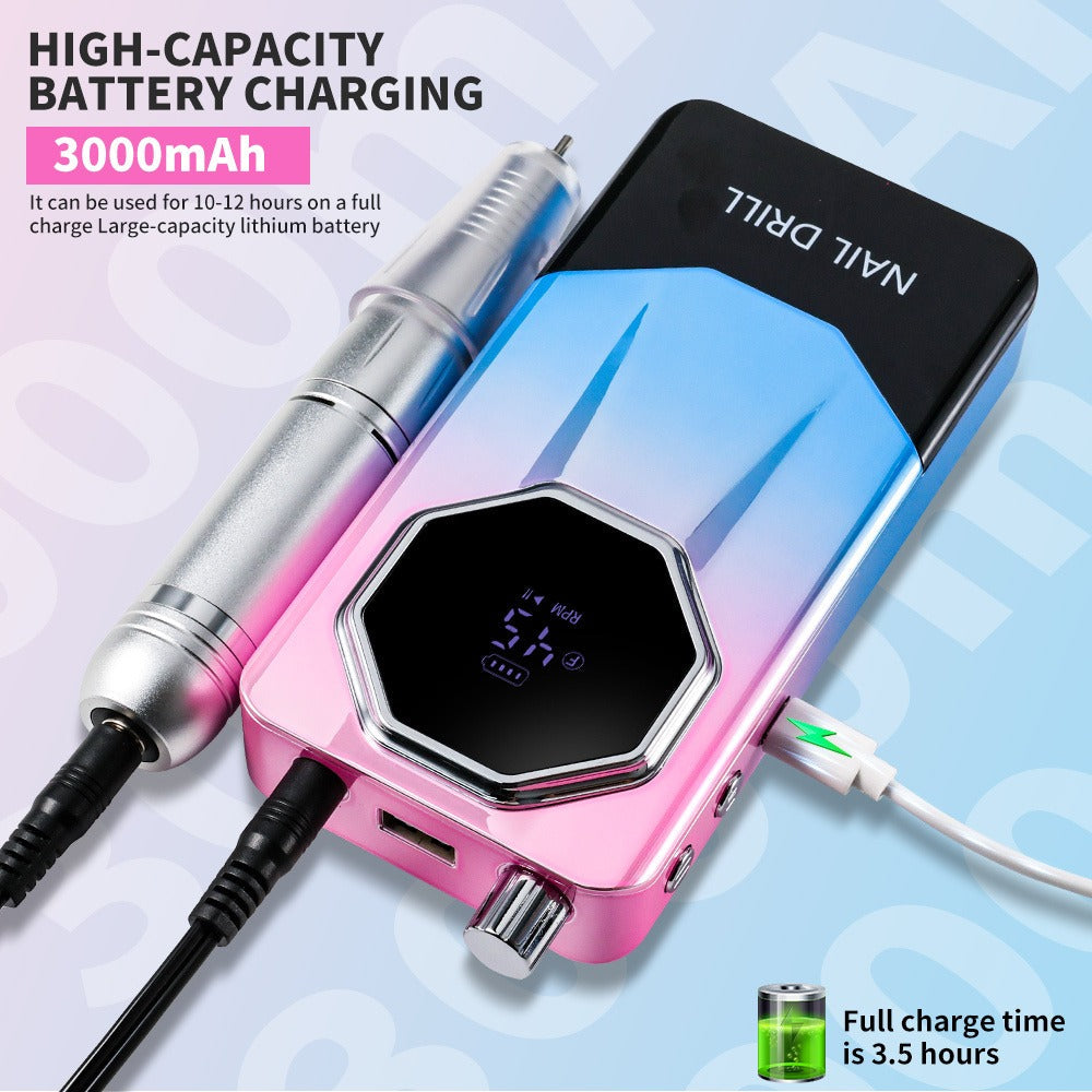 Electric Nail Drill Kit 45000 RPM LCD Display USB Rechargeable Portable E-File Acrylic Gel Removal Polishing Forward Reverse Low Noise Home Salon Manicure Pedicure Gradient Grey White
