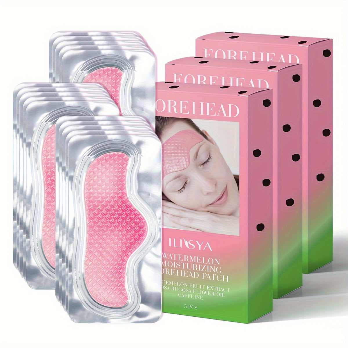 Watermelon Forehead Patches 15pcs Caffeine Collagen Niacinamide Ultra Hydrating Moisturizing Brightening De-Puffing Daily Facial Skin Care for Women All Skin Types