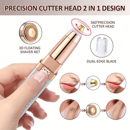 Facial Hair Trimmer for Women — 2-in-1 Electric Eyebrow Trimmer & Painless Lip Hair Remover | Precision Face Hair Removal Device for Eyebrows, Upper Lip, Chin & Body | Compact Portable Grooming Tool | 2-Pack (Gold & Pink)