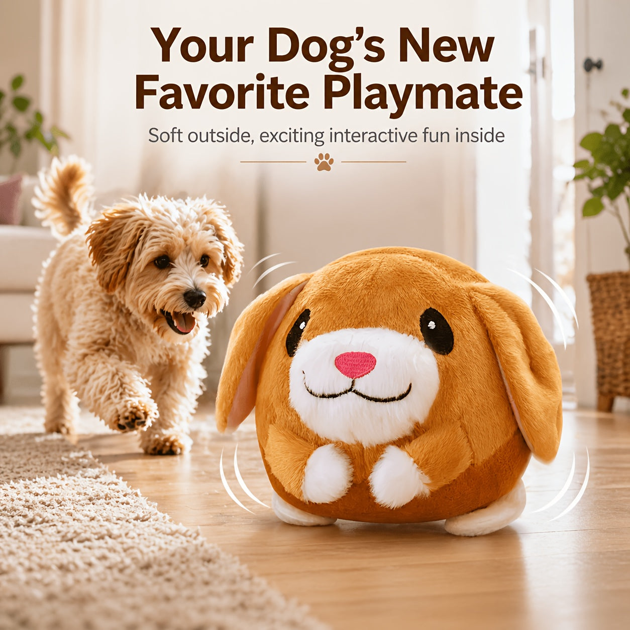 Electronic Bouncing Dog Toy with Animal Sound - USB Rechargeable Interactive Rolling Ball, Voice Recording & Music Mode, Washable Motion Sensor Toy for Small Medium Dogs & Puppies