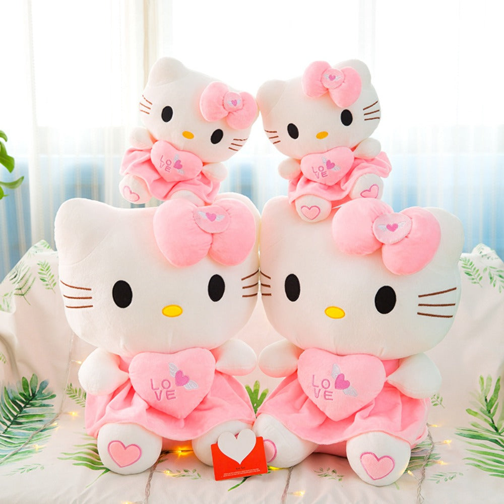 Hello Kitty Stuffed Animal Plush Doll Officially Licensed Sanrio – Pink White KT Cat Soft Cuddly Plush with Hugging Heart, Kawaii Collectible Gift for Girls Kids Teens Fans, Birthday Christmas Valentine